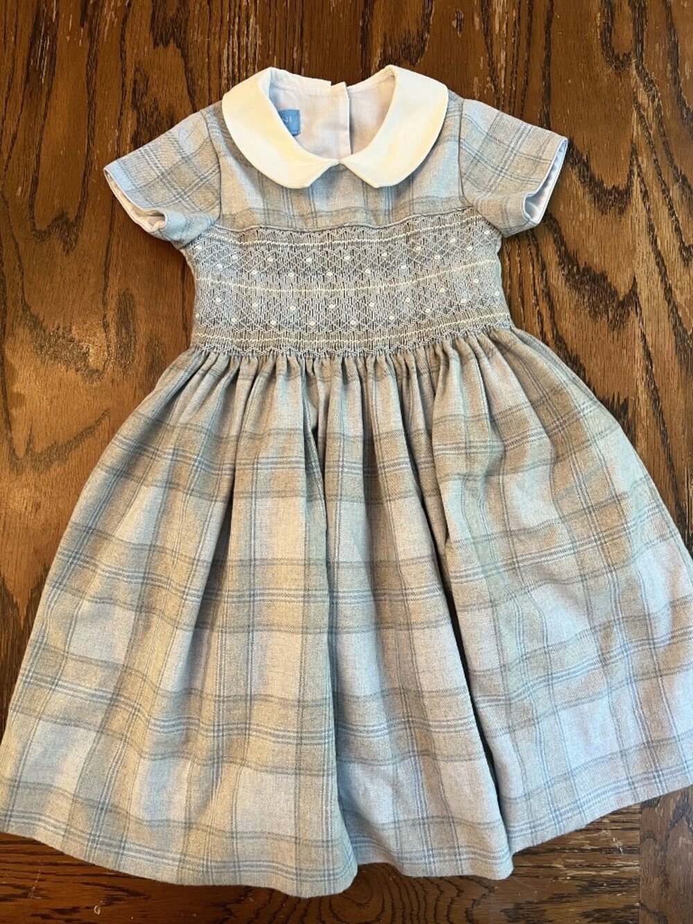 Toddler Girls Anavini Hand Smocked Fall Dress Grey Blue Plaid Lined 4T
